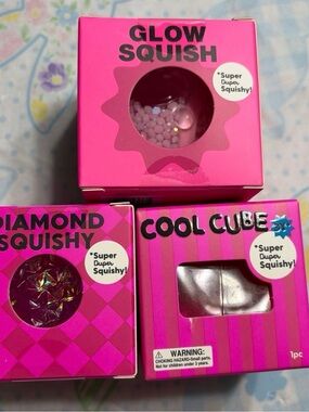 J’adore Pink Squishy squeeze Toy Trio - Glow Squish, Diamond Squishy, Cool Cube